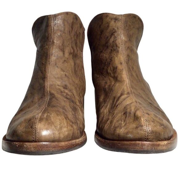 Salpy Riley Handmade USA Heeled Ankle Boot 10 Olive Distressed Back Zip Bootie - Picture 3 of 7